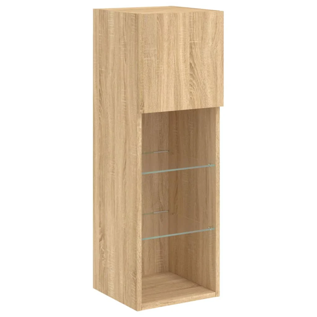 4 Piece TV Wall Cabinets with LED Lights Sonoma Oak - Image 9