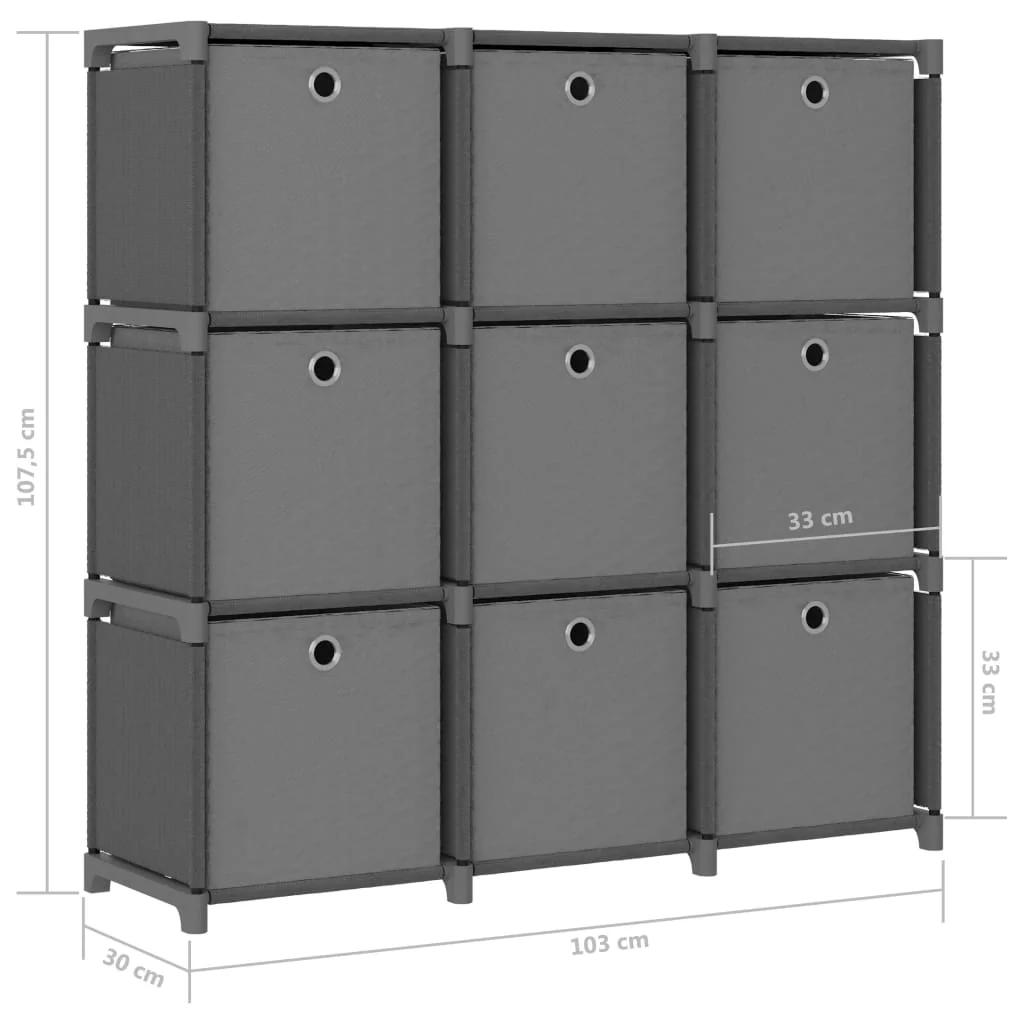 9-Cube Display Shelf with Boxes Grey 103x30x107.5 cm Fabric - Image 9