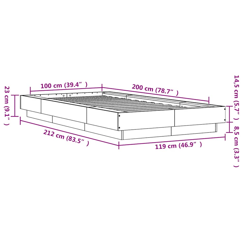 Bed Frame without Mattress Sonoma Oak 100x200 cm - Image 10