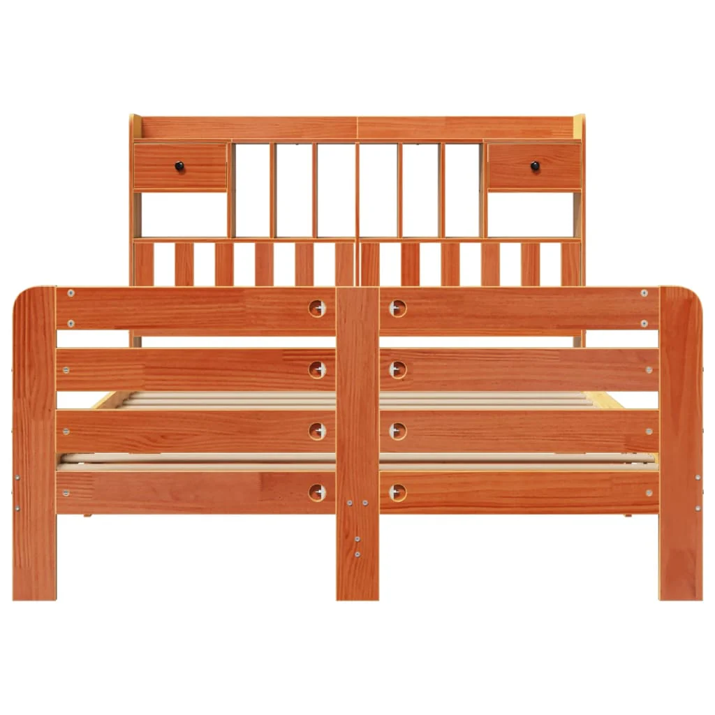 Bookcase Bed without Mattress Wax Brown 140x200 cm Solid Wood Pine - Image 4