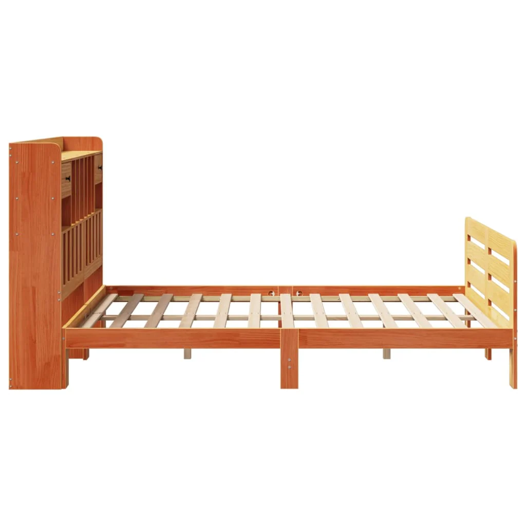 Bookcase Bed without Mattress Wax Brown 140x200 cm Solid Wood Pine - Image 7