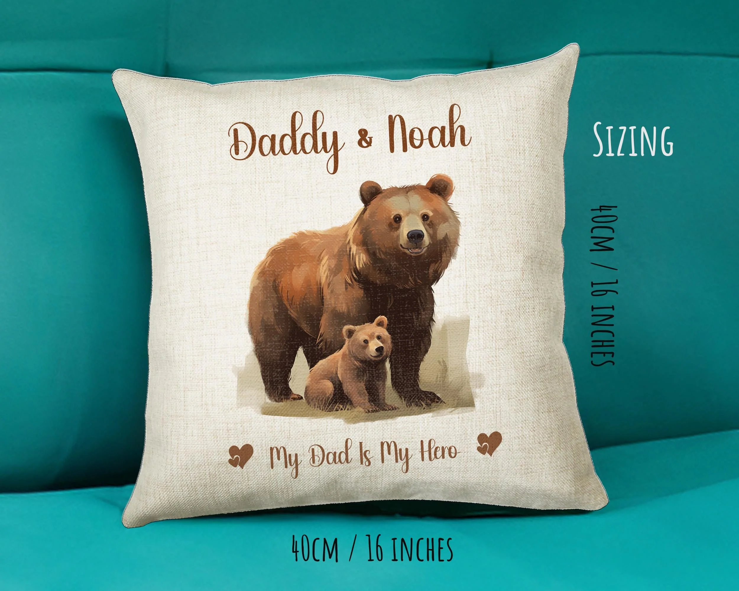 Fathers Day Gift from Son Daughter - Personalised Bear Design Scatter Cushion Matching Daddy Mug Coaster Gift Bundle Gifts for Dad FD001 - Image 5