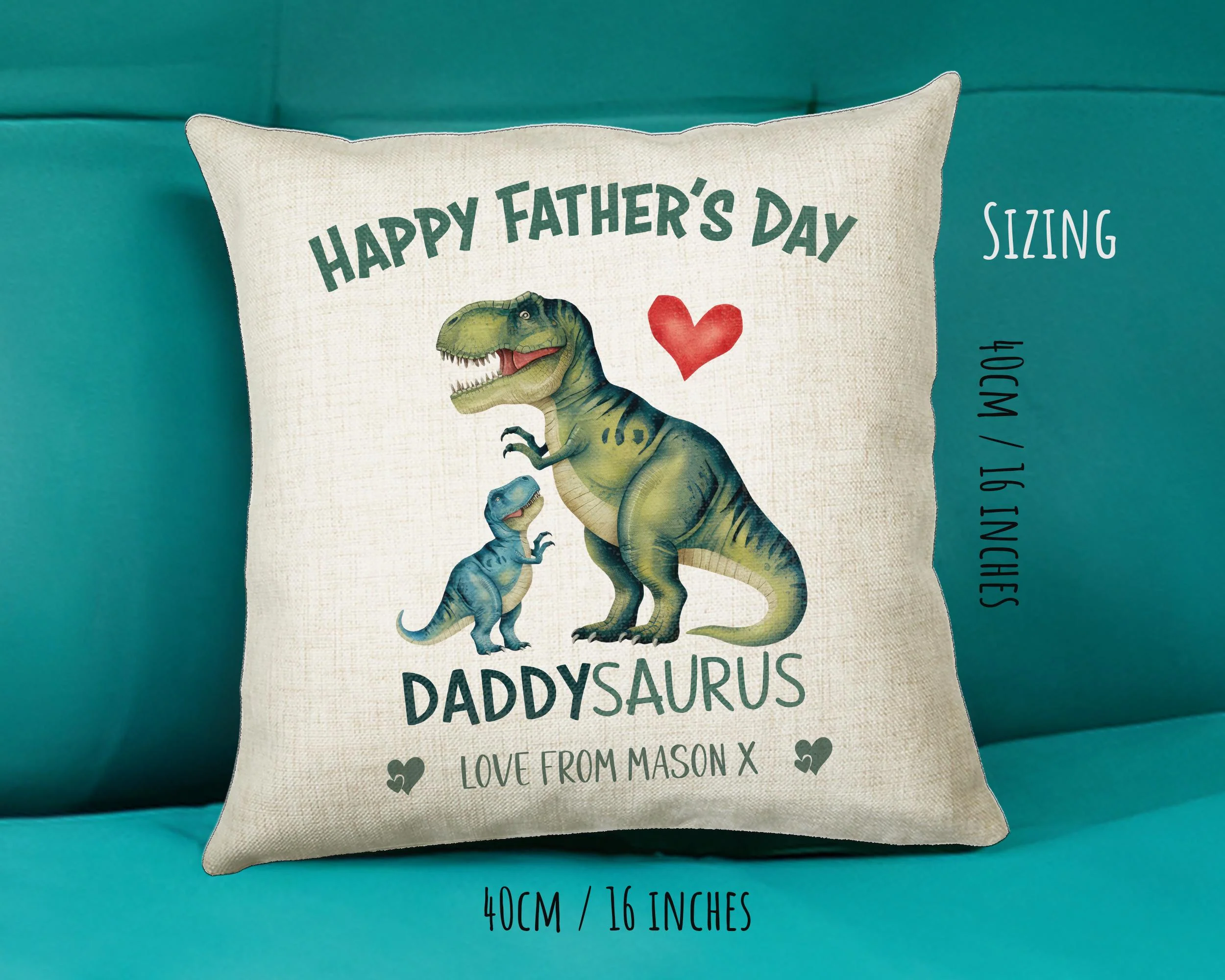 Fathers Day Gift from Son Daughter - Personalised Dinosaur Daddysaurus Design Cushion Matching Daddy Mug Coaster Gift Bundle for Dad FD004 - Image 6