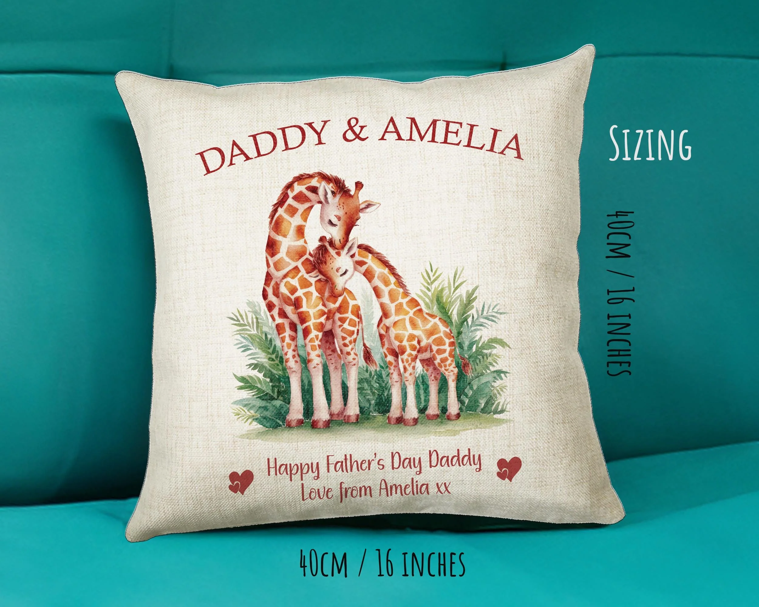 Fathers Day Gift from Son Daughter - Personalised Giraffe Design Scatter Cushion Matching Daddy Mug Coaster Gift Bundle Gifts for Dad FD010 - Image 3