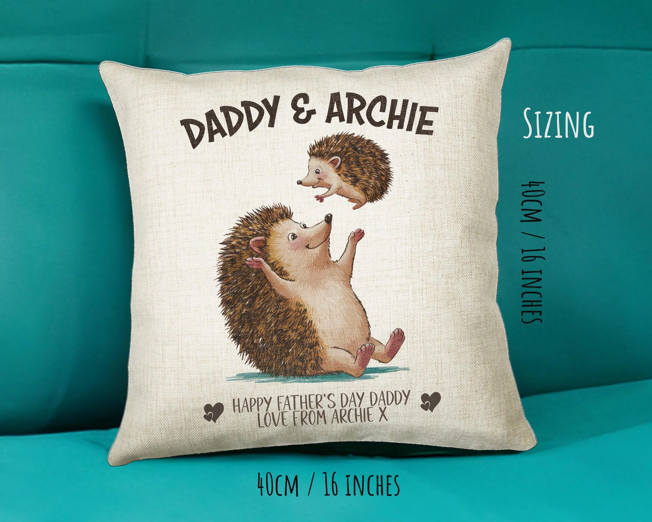 Fathers Day Gift from Son Daughter - Personalised Hedgehog Design Scatter Cushion Matching Daddy Mug Coaster Gift Bundle Gifts for Dad FD008 - Image 5