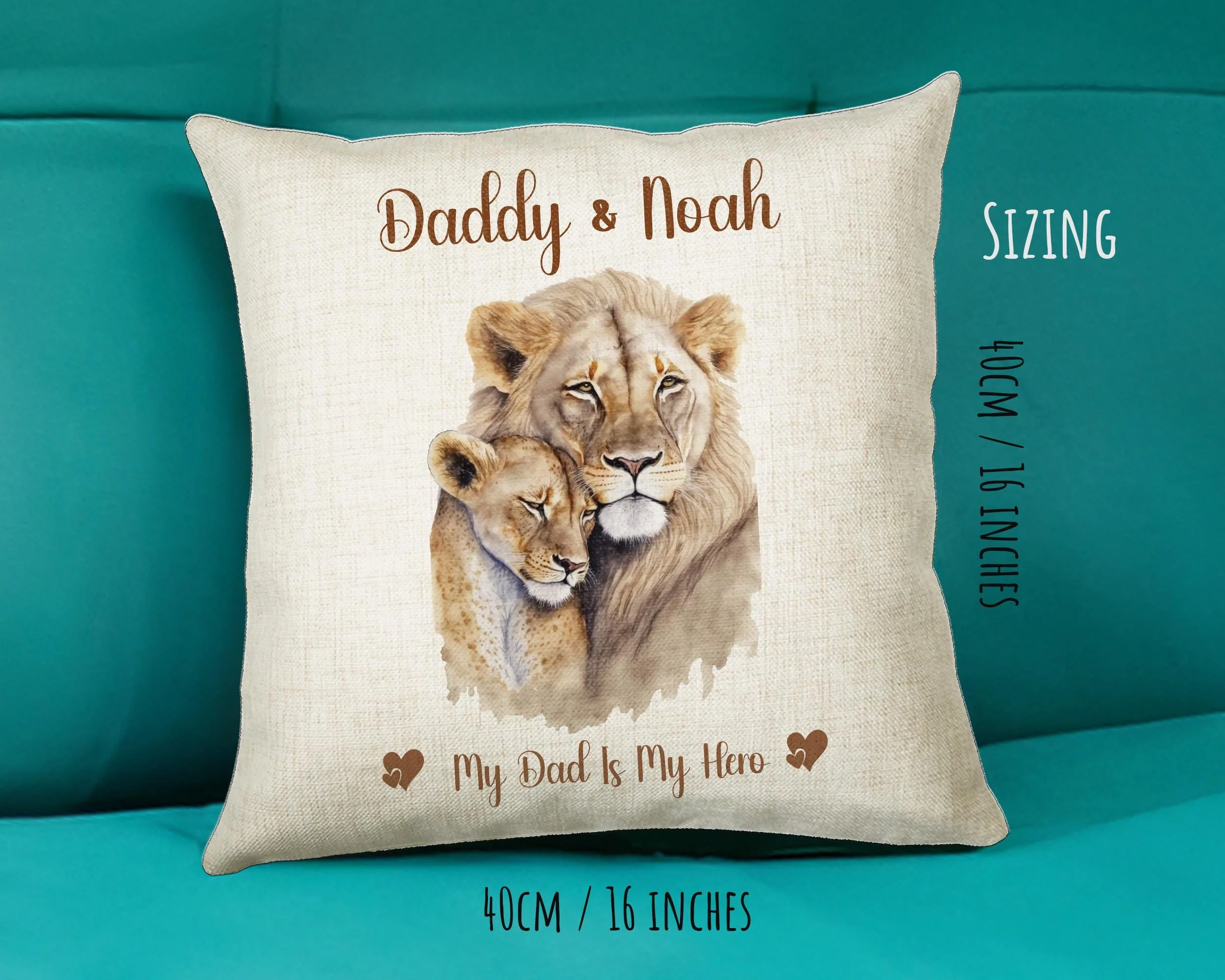 Fathers Day Gift from Son Daughter - Personalised Lion Design Scatter Cushion Matching Daddy Mug Coaster Gift Bundle Gifts for Dad FD002 - Image 7