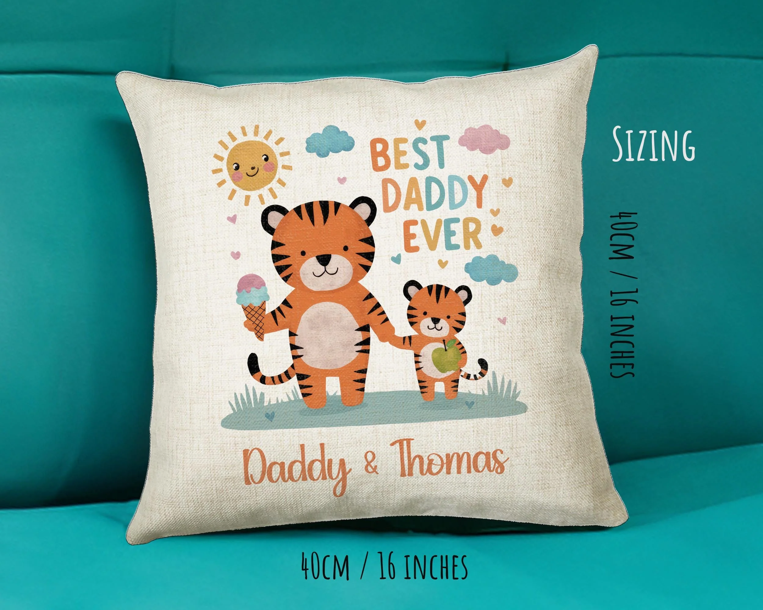 Fathers Day Gift from Son Daughter - Personalised Tiger Design Scatter Cushion Matching Daddy Mug Coaster Gift Bundle Gifts for Dad FD003 - Image 7