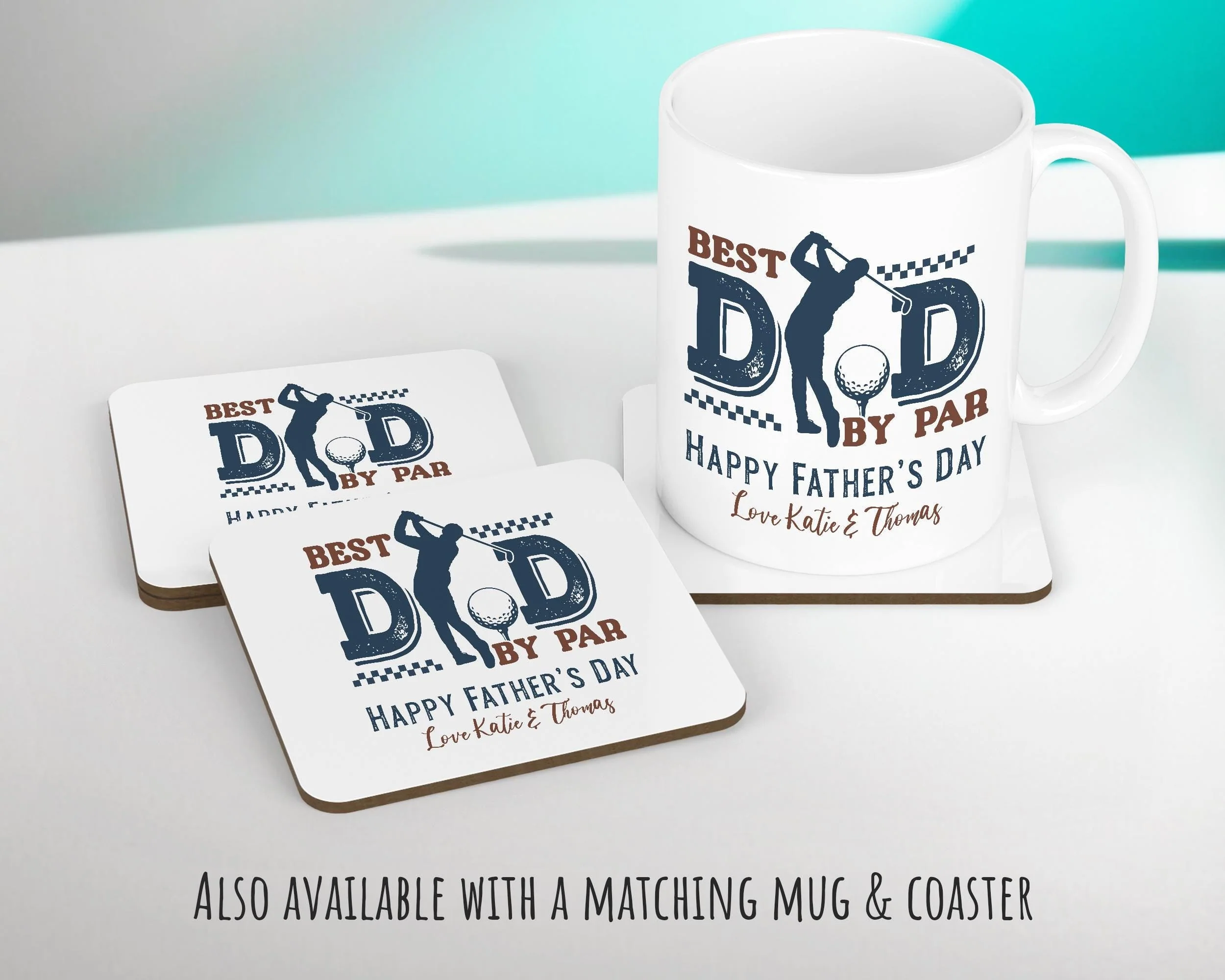 Fathers Day Golf Gift from Son Daughter - Personalised Golfer Design Scatter Cushion Matching Daddy Mug Coaster Gift Bundle for Dad FD014 - Image 4