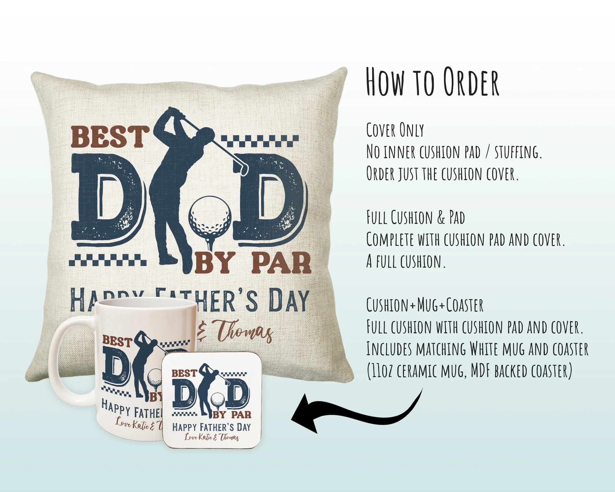 Fathers Day Golf Gift from Son Daughter - Personalised Golfer Design Scatter Cushion Matching Daddy Mug Coaster Gift Bundle for Dad FD014 - Image 5
