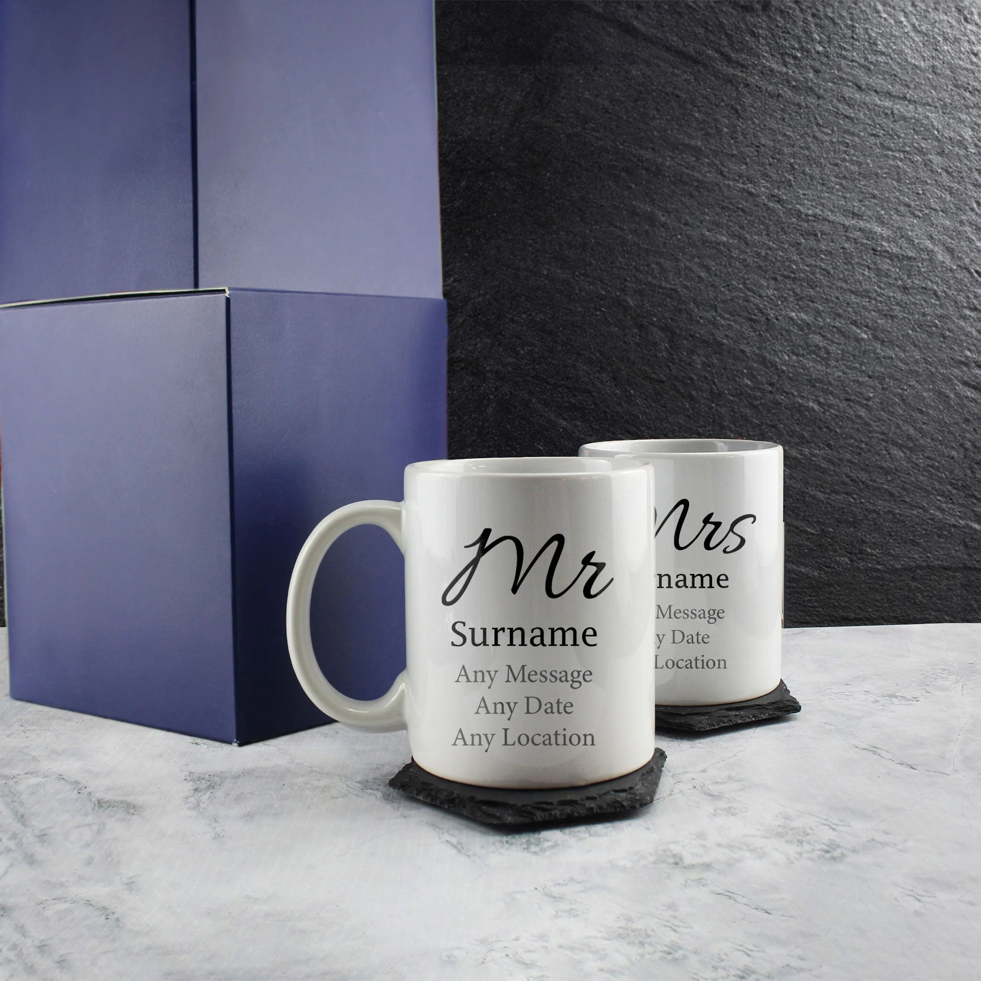 Mr and Mrs Mug Set, Elegant Font Design, Ceramic 11oz/312ml Mugs - Image 3