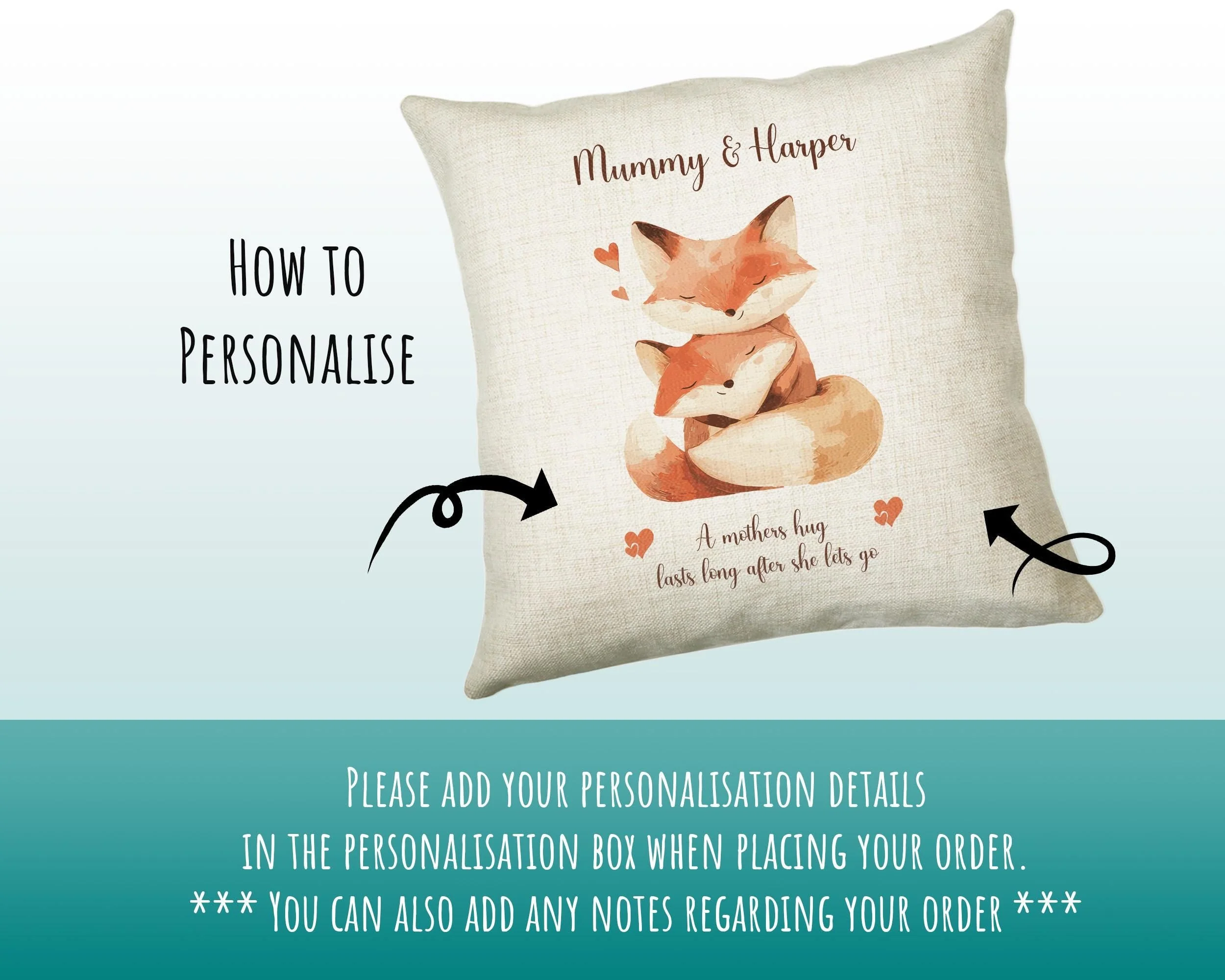 Mum Gift from Son Daughter - Personalised Fox Design Mummy Scatter Cushion Matching Mummy Mug Coaster Gift Set Bundle Gifts for Mum SMC004 - Image 3