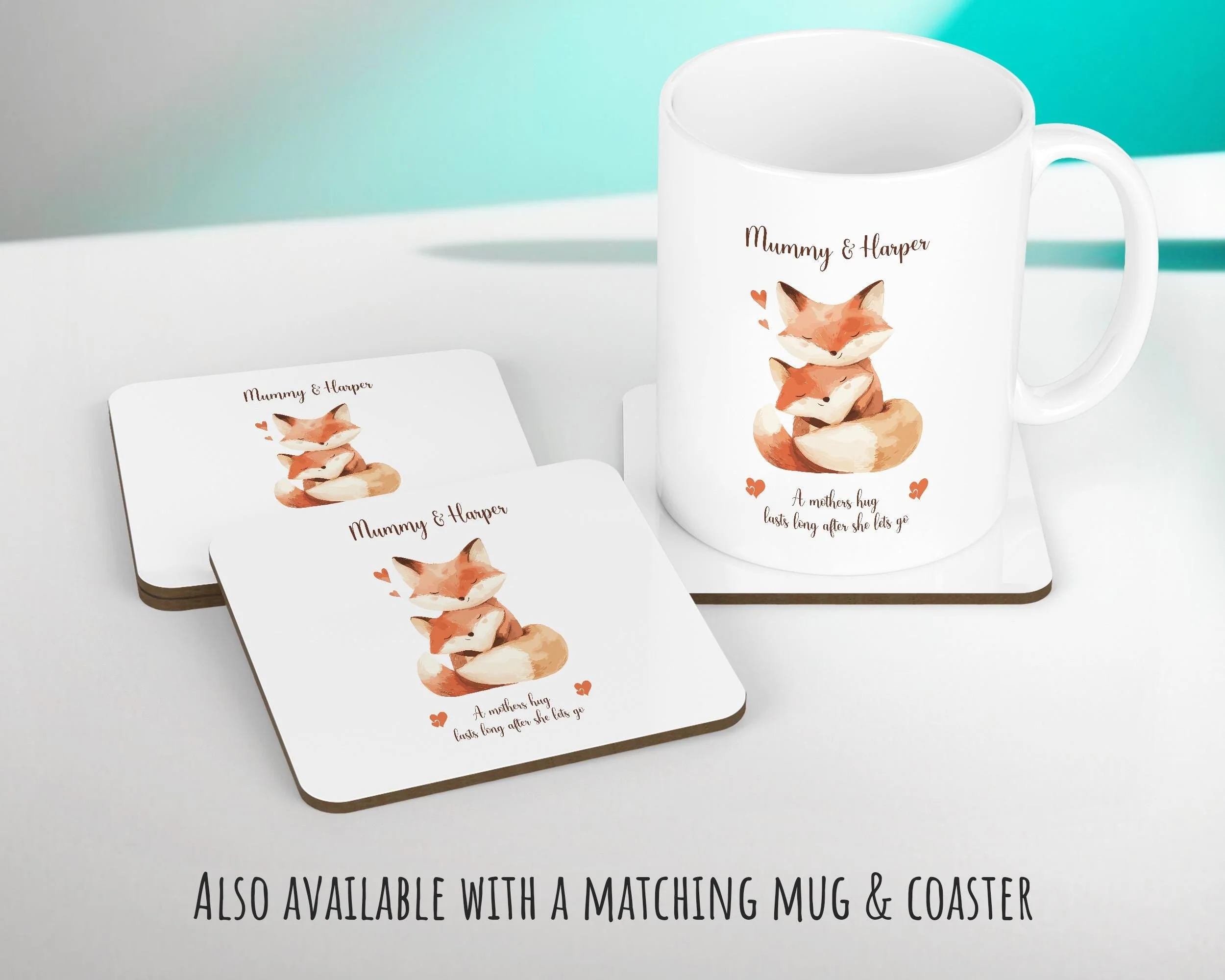 Mum Gift from Son Daughter - Personalised Fox Design Mummy Scatter Cushion Matching Mummy Mug Coaster Gift Set Bundle Gifts for Mum SMC004 - Image 5