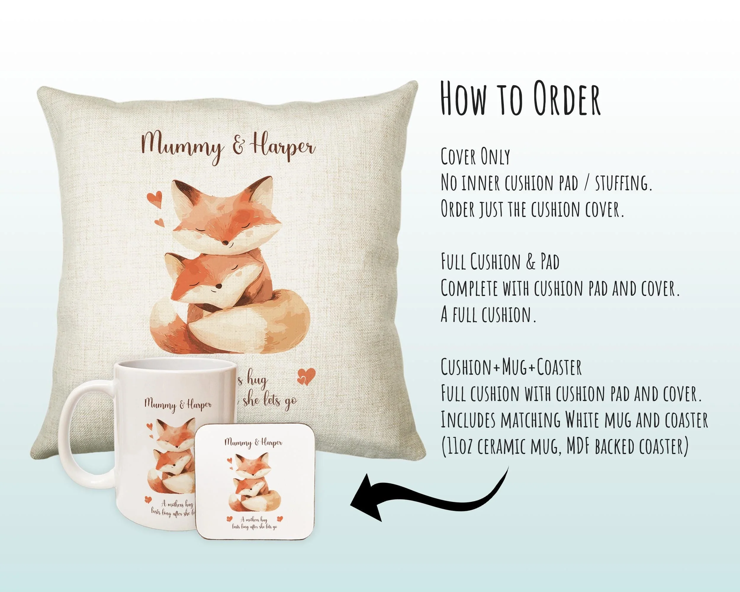 Mum Gift from Son Daughter - Personalised Fox Design Mummy Scatter Cushion Matching Mummy Mug Coaster Gift Set Bundle Gifts for Mum SMC004 - Image 6