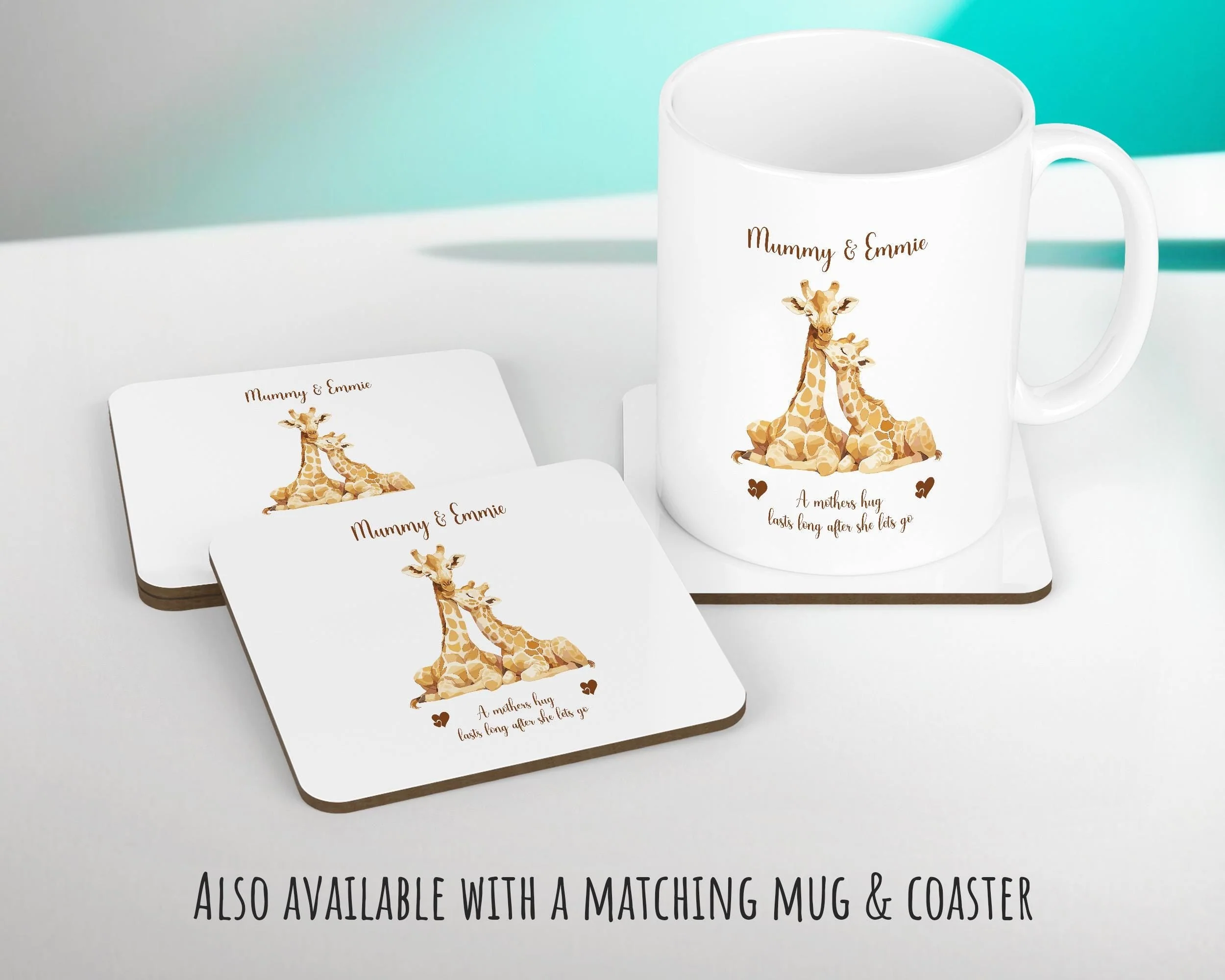 Mum Gift from Son Daughter - Personalised Giraffe Design Mummy Scatter Cushion Matching Mummy Mug Coaster Gift Bundle Gifts for Mum SMC007 - Image 3