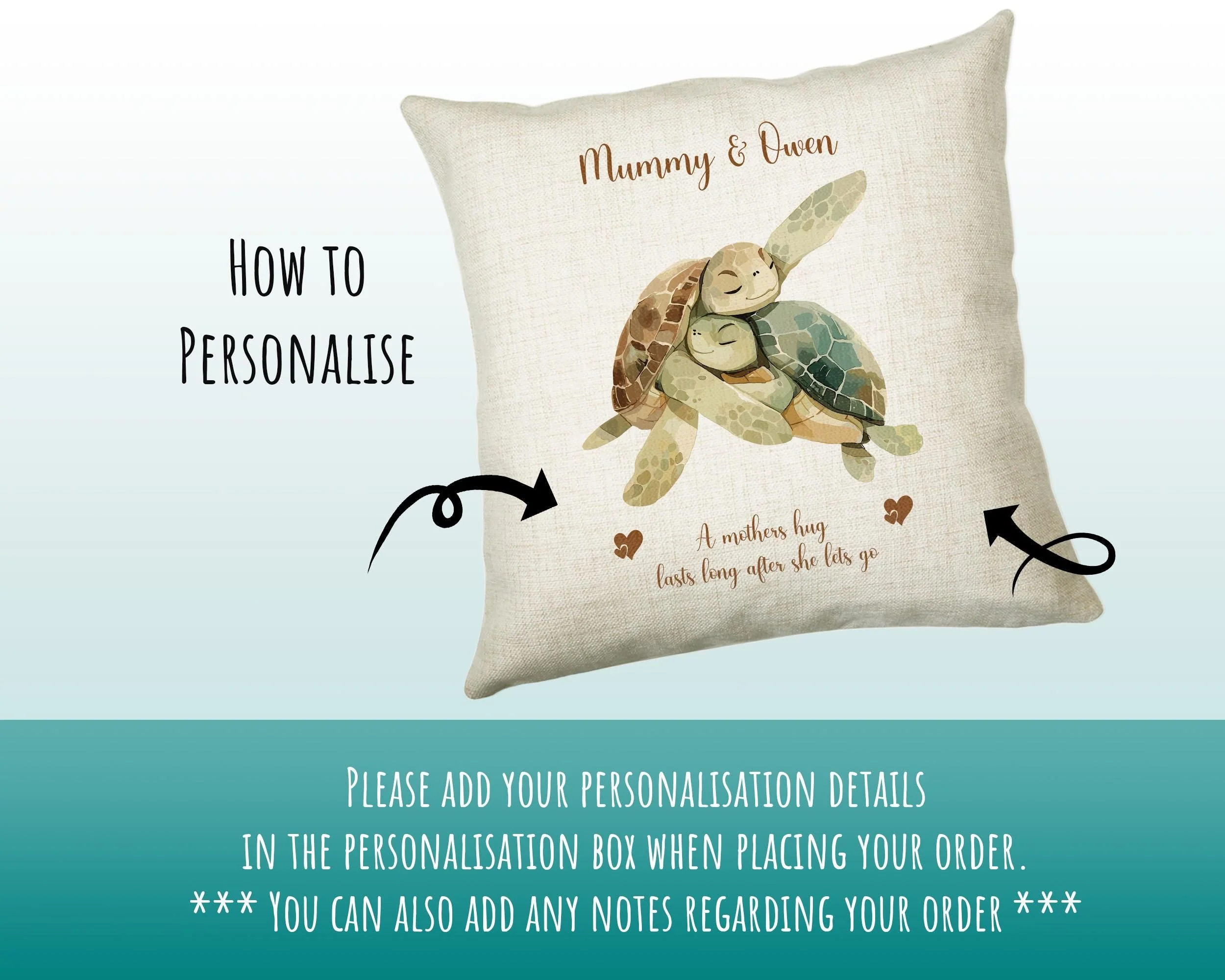 Mum Gift from Son Daughter - Personalised Turtle Design Mummy Scatter Cushion Matching Mummy Mug Coaster Gift Bundle Gifts for Mum SMC009 - Image 3