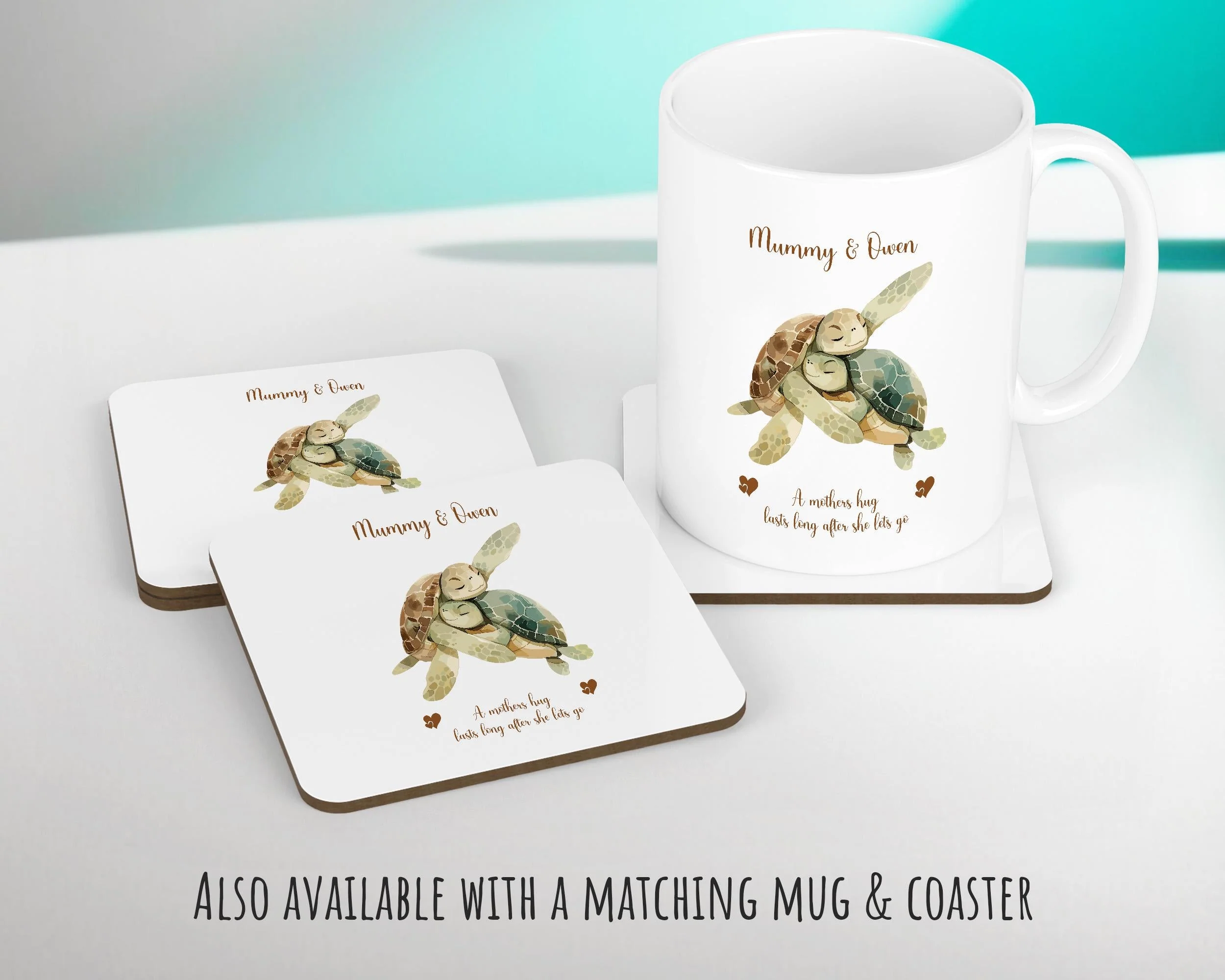 Mum Gift from Son Daughter - Personalised Turtle Design Mummy Scatter Cushion Matching Mummy Mug Coaster Gift Bundle Gifts for Mum SMC009 - Image 5