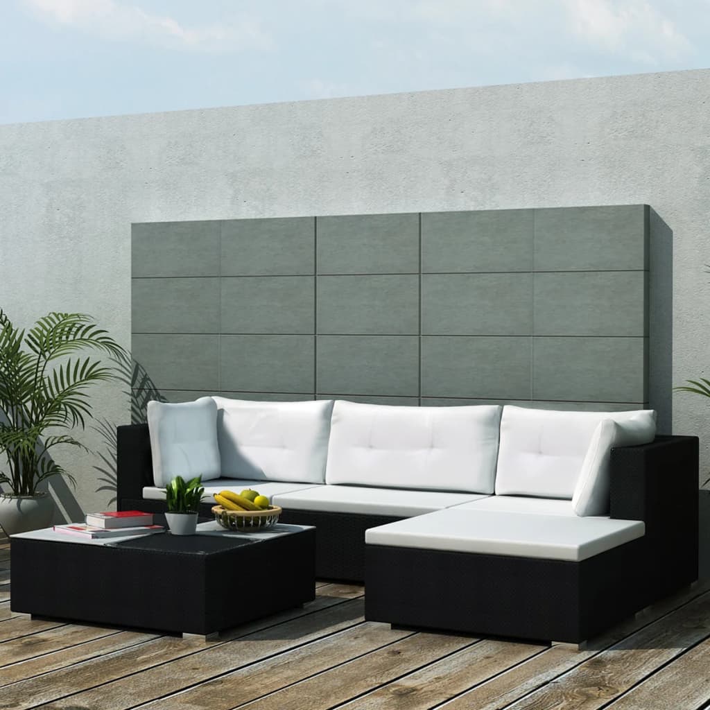 Outdoor Patio 5 Piece Poly Rattan Garden Furniture Lounge Set Corner Sofa With Cushions - Image 12