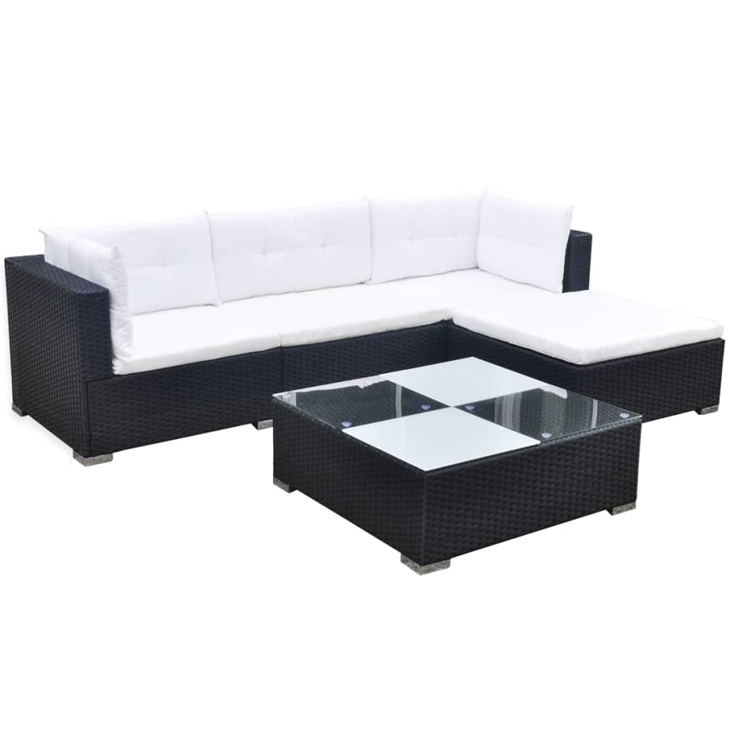 Outdoor Patio 5 Piece Poly Rattan Garden Furniture Lounge Set Corner Sofa With Cushions - Image 13