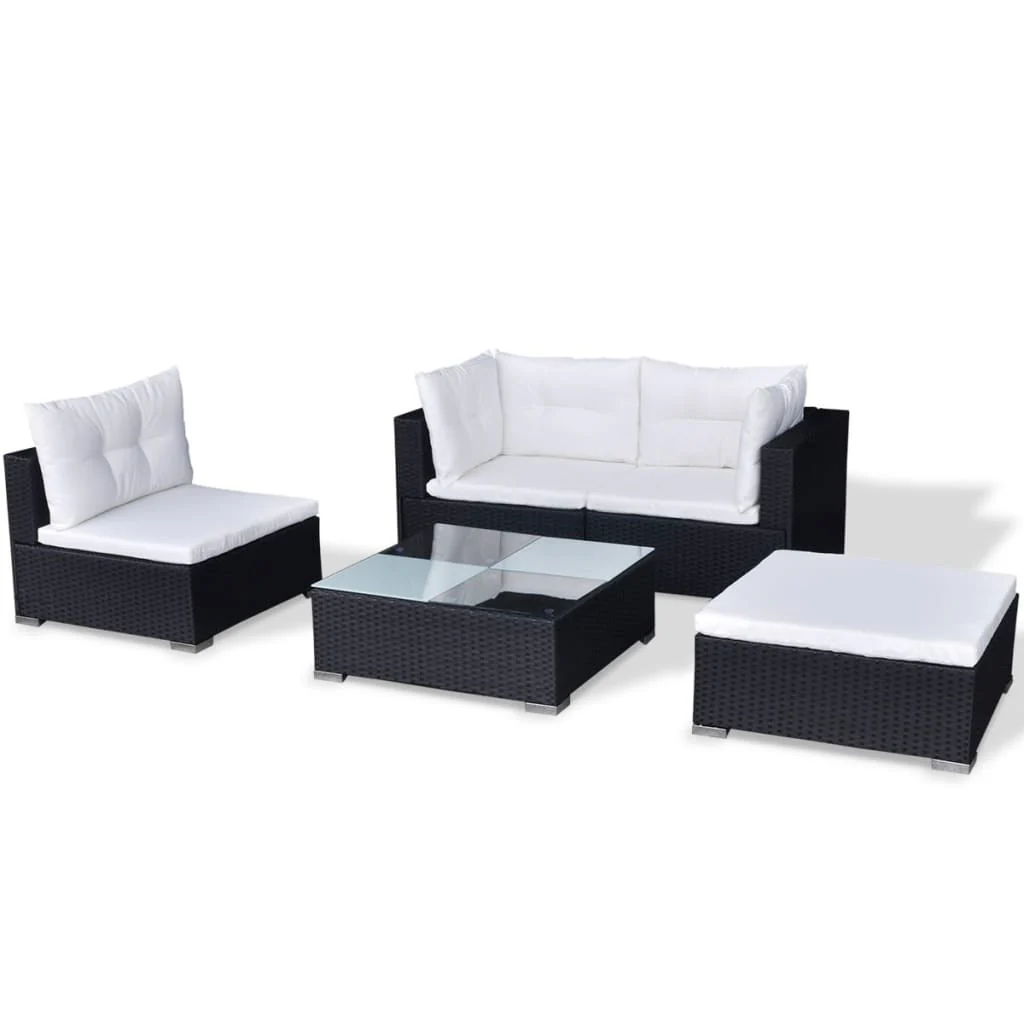 Outdoor Patio 5 Piece Poly Rattan Garden Furniture Lounge Set Corner Sofa With Cushions - Image 14