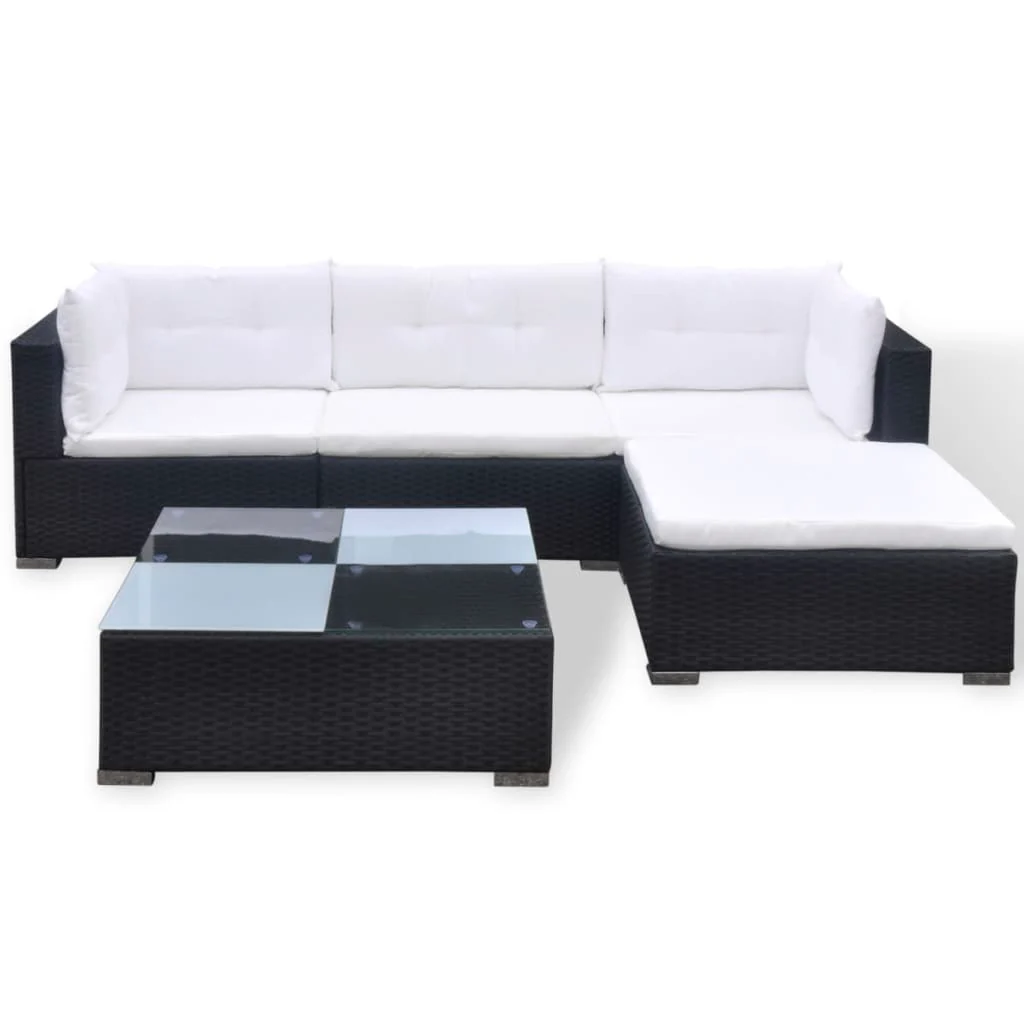 Outdoor Patio 5 Piece Poly Rattan Garden Furniture Lounge Set Corner Sofa With Cushions - Image 15