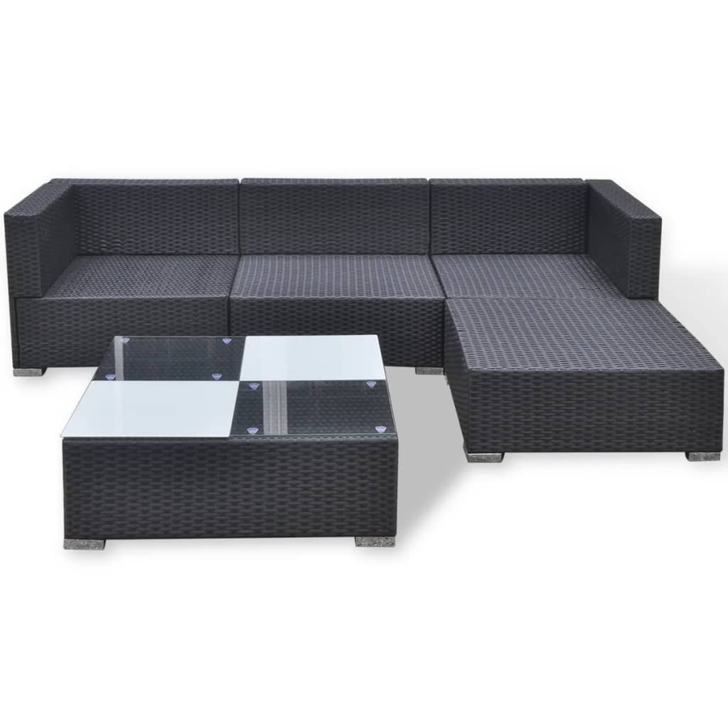 Outdoor Patio 5 Piece Poly Rattan Garden Furniture Lounge Set Corner Sofa With Cushions - Image 16
