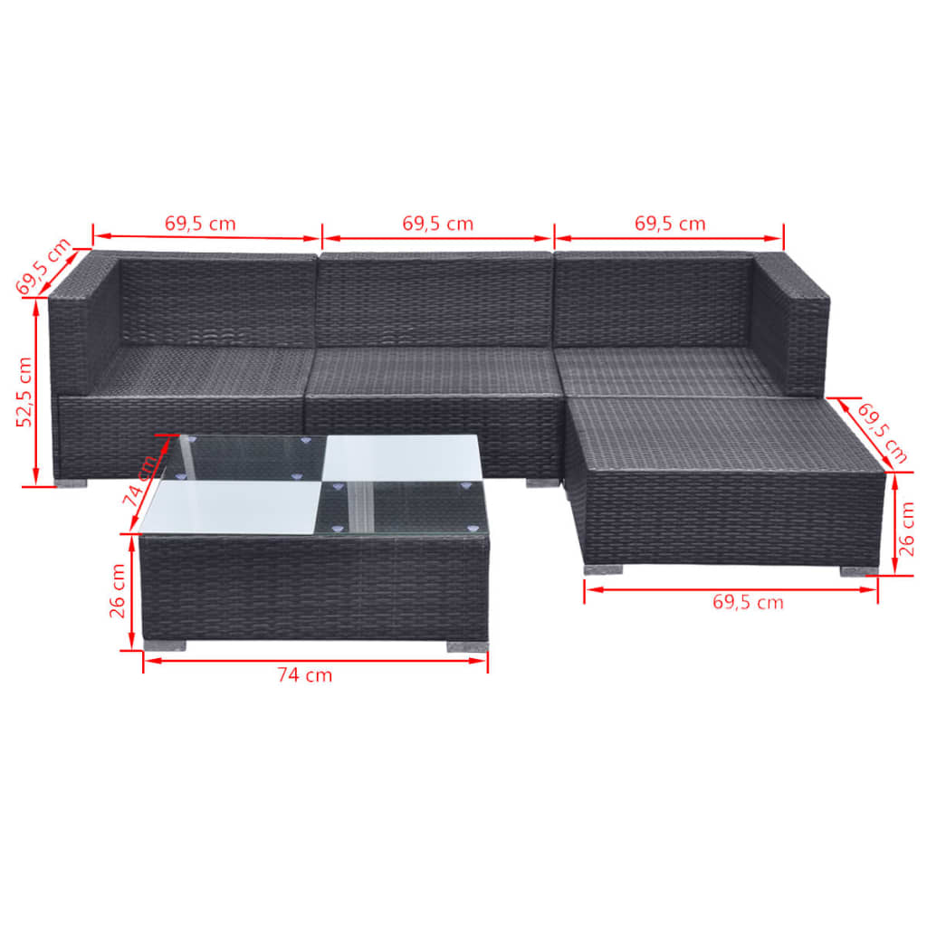Outdoor Patio 5 Piece Poly Rattan Garden Furniture Lounge Set Corner Sofa With Cushions - Image 22