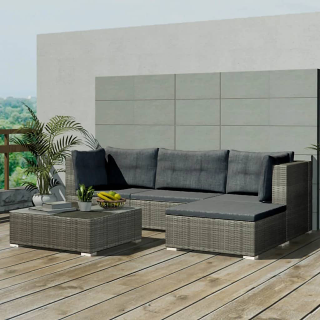 Outdoor Patio 5 Piece Poly Rattan Garden Furniture Lounge Set Corner Sofa With Cushions - Image 23