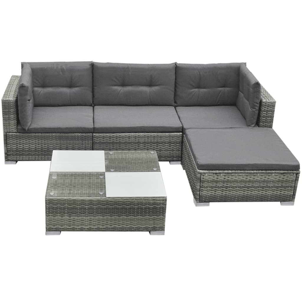 Outdoor Patio 5 Piece Poly Rattan Garden Furniture Lounge Set Corner Sofa With Cushions - Image 24