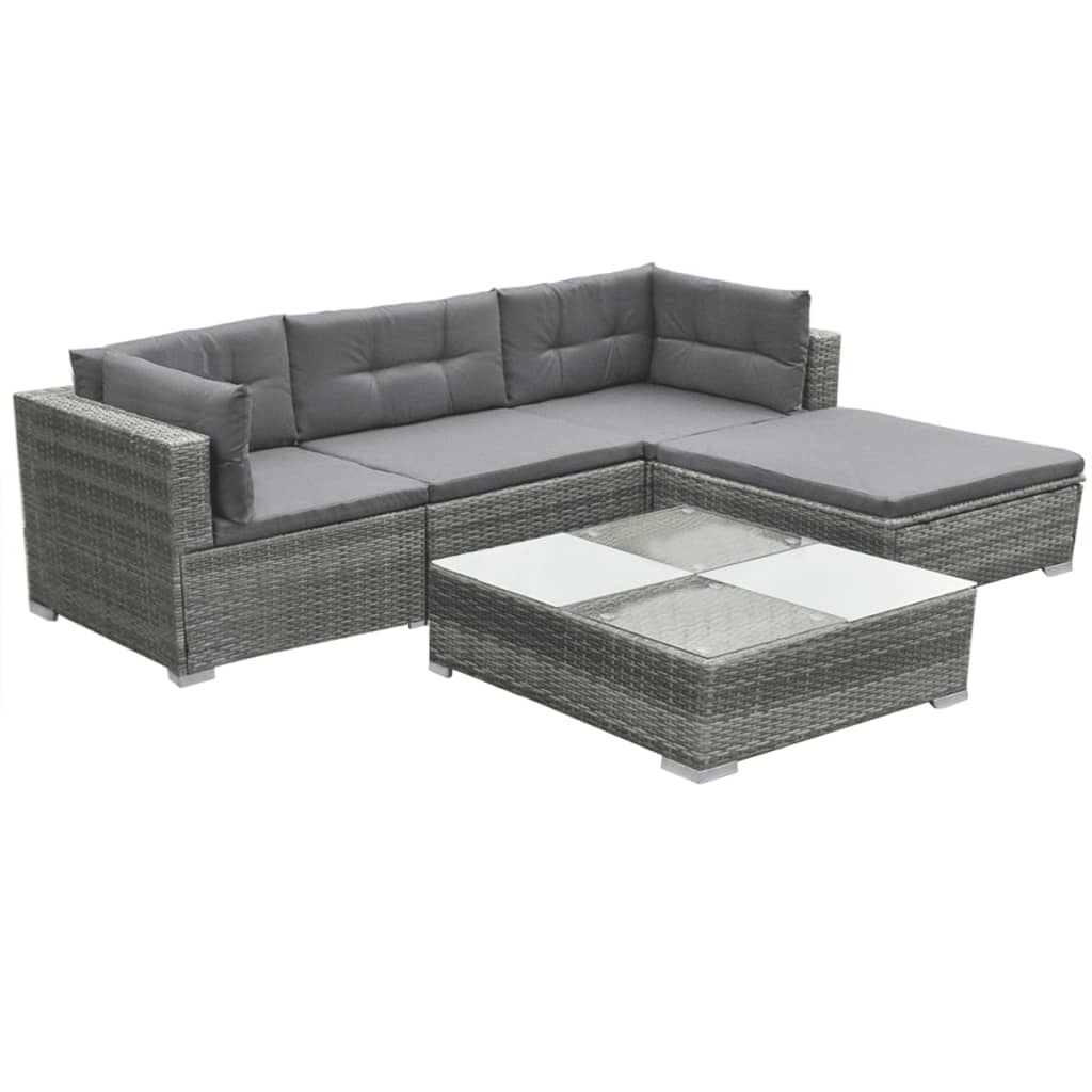 Outdoor Patio 5 Piece Poly Rattan Garden Furniture Lounge Set Corner Sofa With Cushions - Image 25