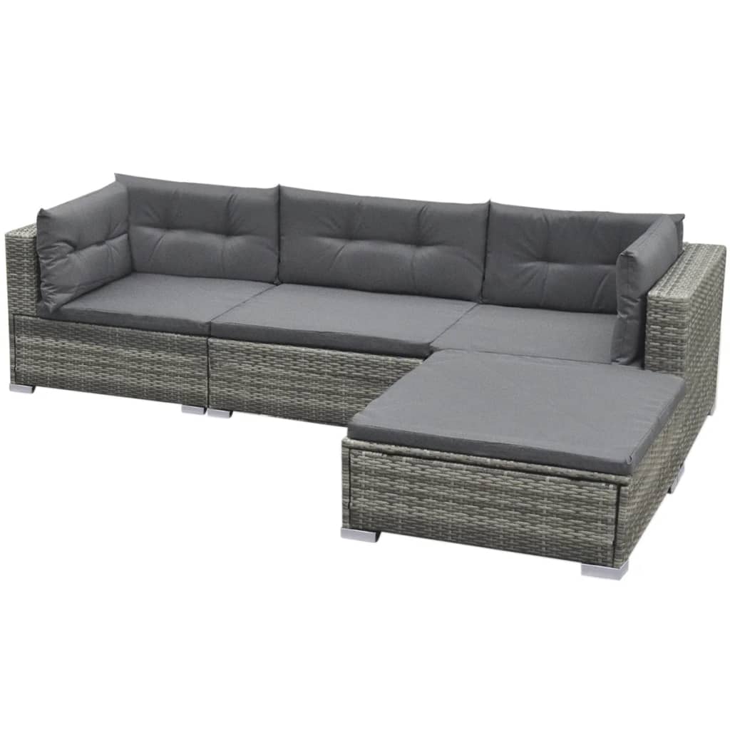 Outdoor Patio 5 Piece Poly Rattan Garden Furniture Lounge Set Corner Sofa With Cushions - Image 26