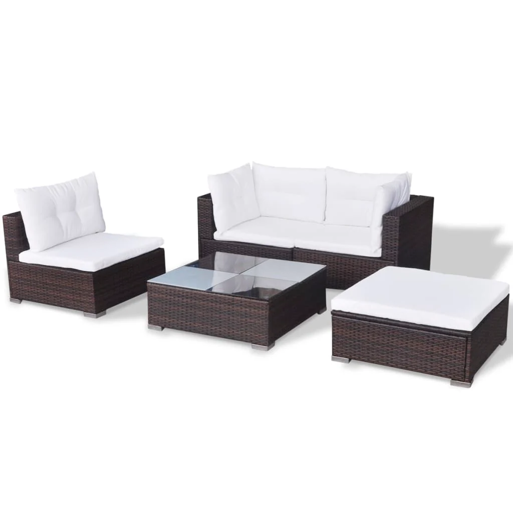 Outdoor Patio 5 Piece Poly Rattan Garden Furniture Lounge Set Corner Sofa With Cushions - Image 4