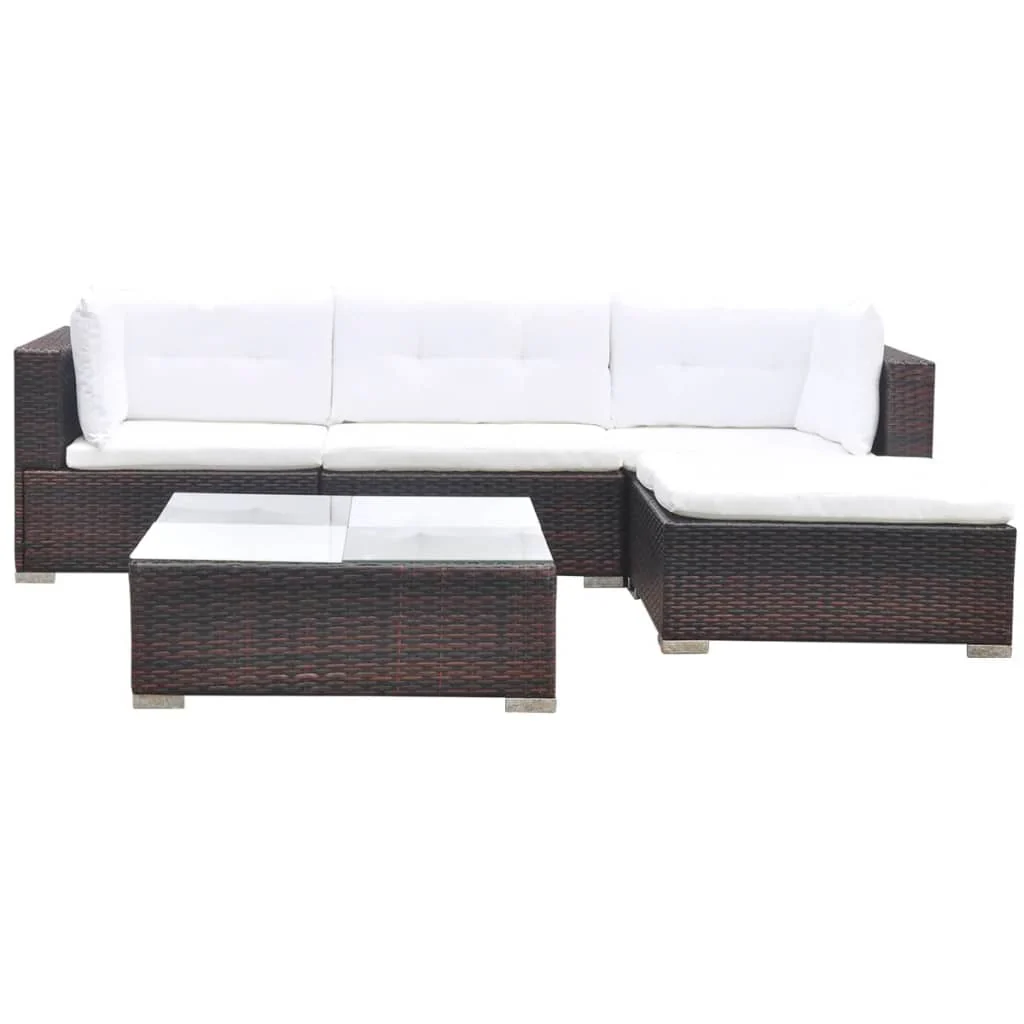 Outdoor Patio 5 Piece Poly Rattan Garden Furniture Lounge Set Corner Sofa With Cushions - Image 5