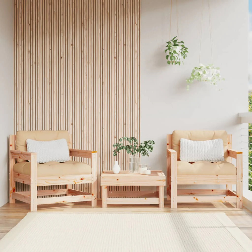 Outdoor Patio Wooden 2pcs Garden Chairs Set With Cushions Pine Wood Frame Seats - Image 12