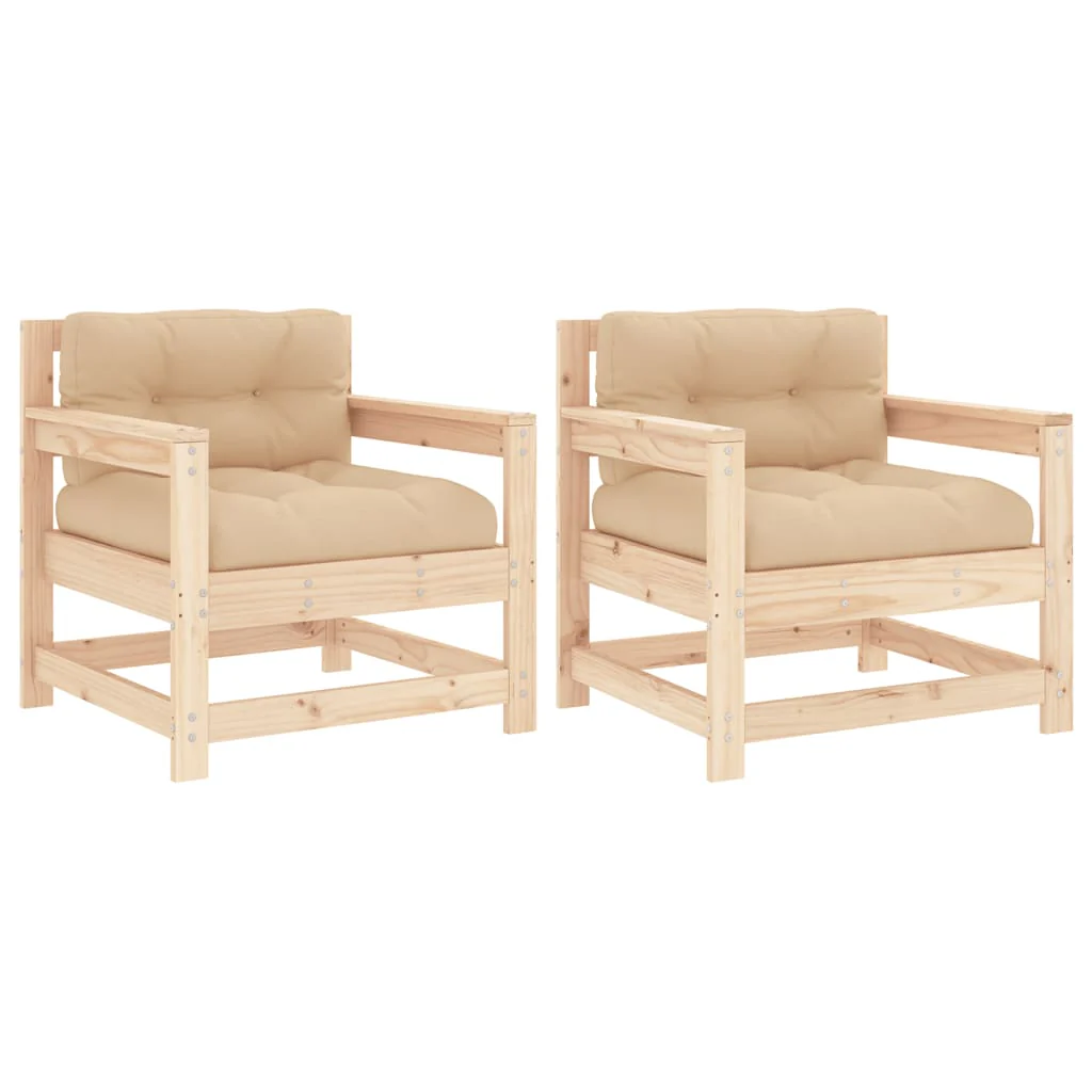 Outdoor Patio Wooden 2pcs Garden Chairs Set With Cushions Pine Wood Frame Seats - Image 13