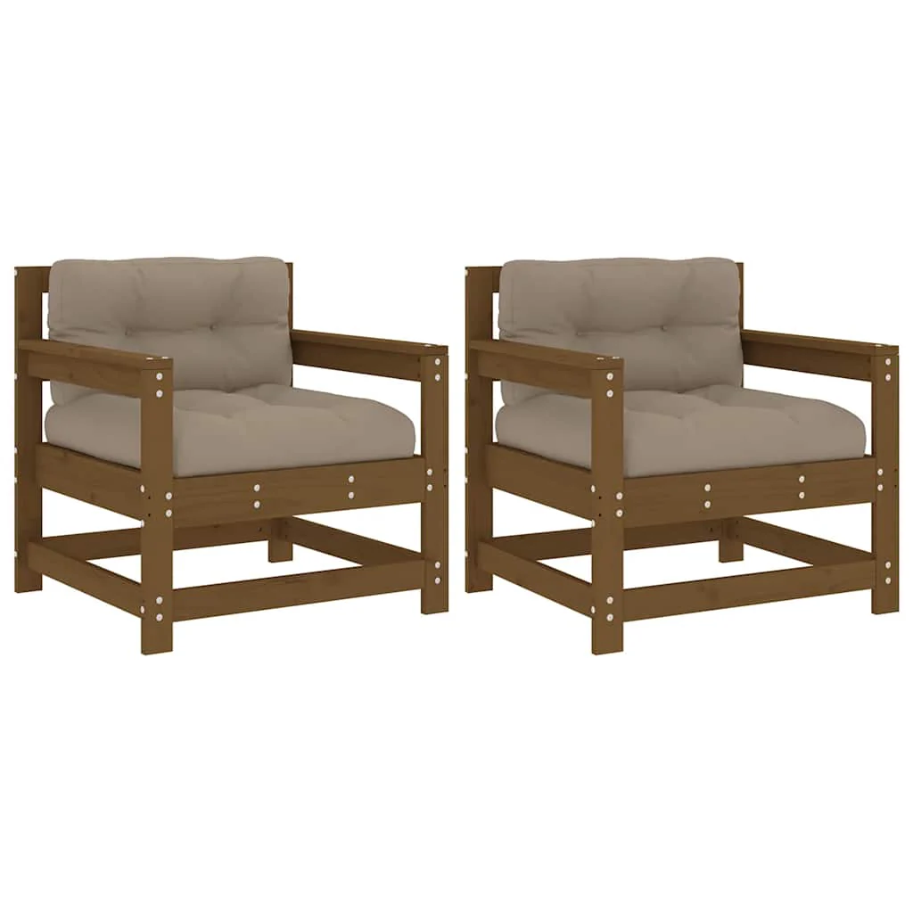 Outdoor Patio Wooden 2pcs Garden Chairs Set With Cushions Pine Wood Frame Seats - Image 55