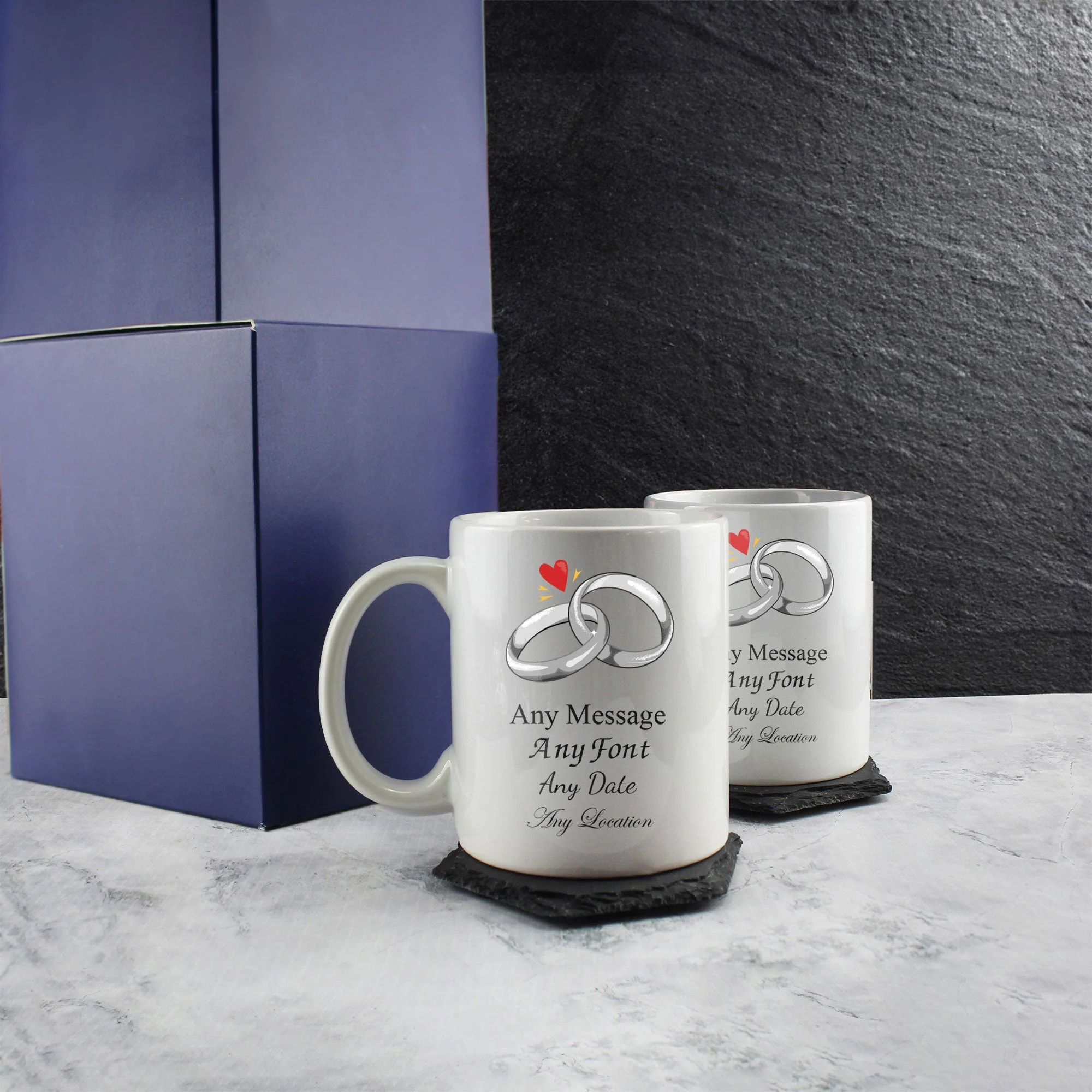 Wedding Mug Set, Any Message, Wedding Rings, 11oz/312ml Mugs - Image 3