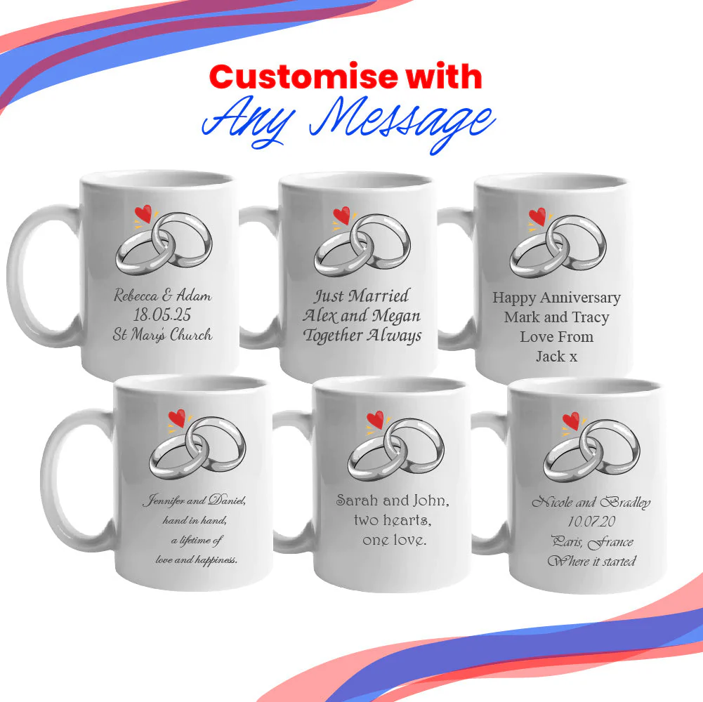 Wedding Mug Set, Any Message, Wedding Rings, 11oz/312ml Mugs - Image 4
